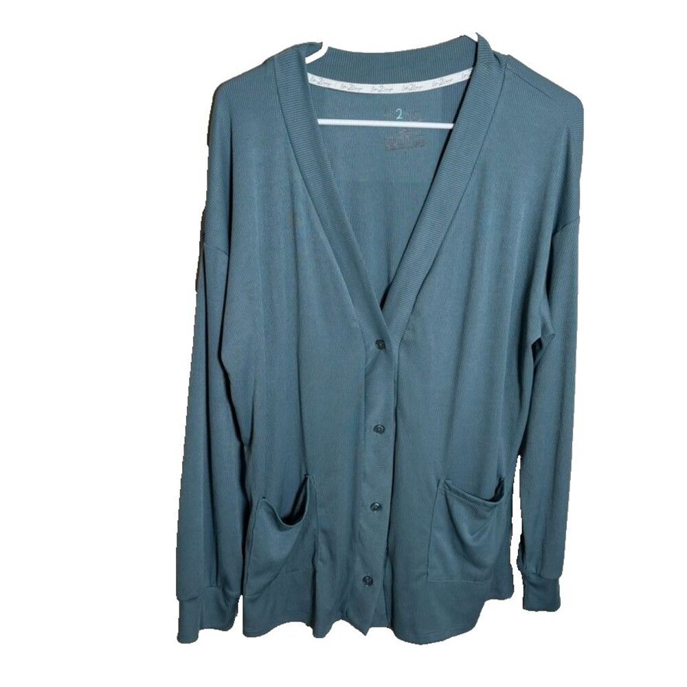 Live 2 Lounge Cardigan Women's Large Blue V-Neck Ribbed Long Sleeve Casual